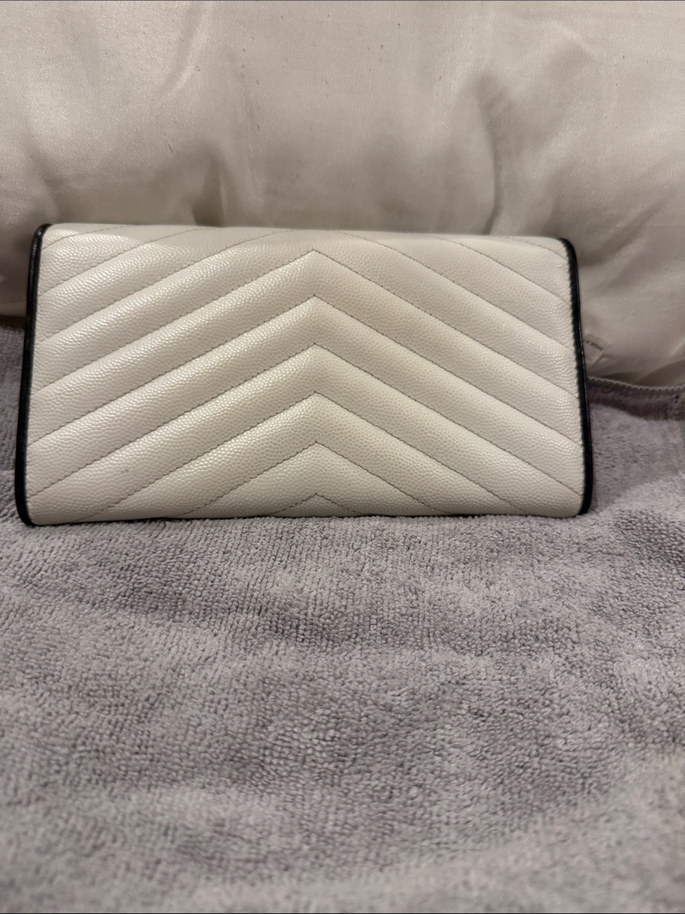 RARE YSL Saint Laurent Large Cassandre Envelope Flap Wallet – White Black Contra - Picture 5 of 15